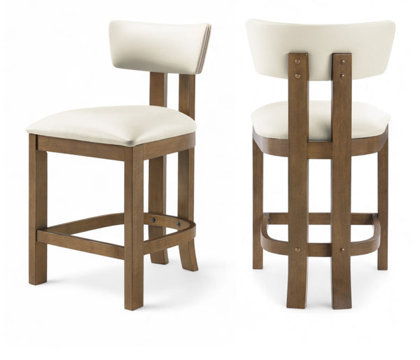 Meridian Furniture Lavrin Art Deco Counter Stool Vegan Leather Seat Solid Wood Frame for Kitchen Islands Cream Style A 88061Cream-C
