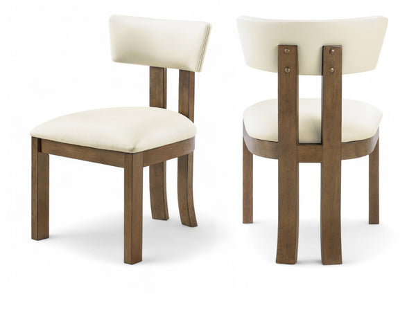 Meridian Furniture Lavrin Art Deco Vegan Leather Dining Chair with Solid Wood Frame for Modern Rooms Cream Style A 88061Cream-SC