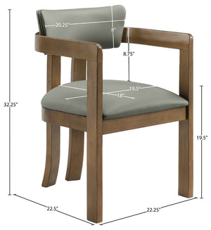 Meridian Furniture Lavrin Art Deco Vegan Leather Dining Arm Chair with Solid Walnut Wood Frame Olive Style A 88061Olive-AC