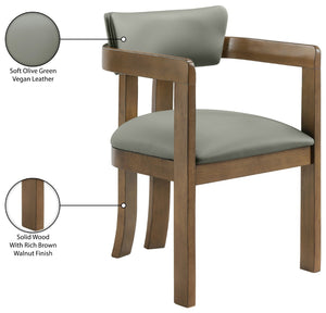 Meridian Furniture Lavrin Art Deco Vegan Leather Dining Arm Chair with Solid Walnut Wood Frame Olive Style A 88061Olive-AC
