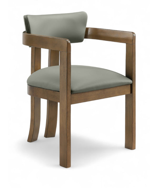 Meridian Furniture Lavrin Art Deco Vegan Leather Dining Arm Chair with Solid Walnut Wood Frame Olive Style A 88061Olive-AC
