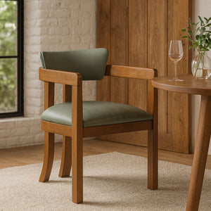 Meridian Furniture Lavrin Art Deco Vegan Leather Dining Arm Chair with Solid Walnut Wood Frame Olive Style A 88061Olive-AC