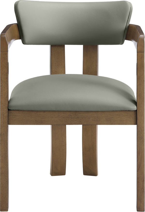 Meridian Furniture Lavrin Art Deco Vegan Leather Dining Arm Chair with Solid Walnut Wood Frame Olive Style A 88061Olive-AC