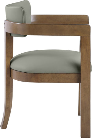 Meridian Furniture Lavrin Art Deco Vegan Leather Dining Arm Chair with Solid Walnut Wood Frame Olive Style A 88061Olive-AC