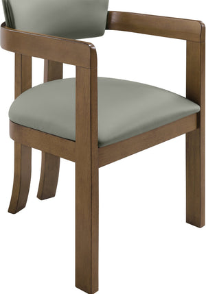 Meridian Furniture Lavrin Art Deco Vegan Leather Dining Arm Chair with Solid Walnut Wood Frame Olive Style A 88061Olive-AC