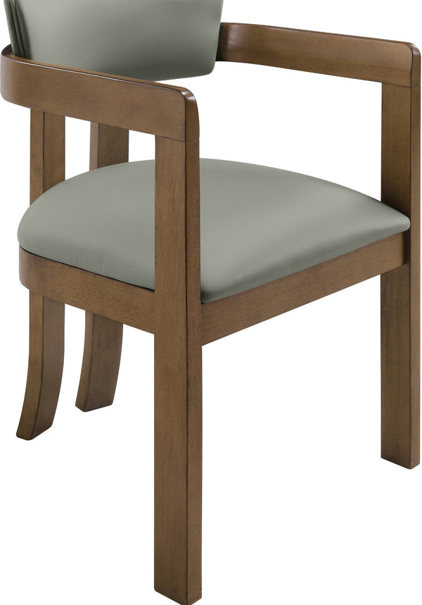 Meridian Furniture Lavrin Art Deco Vegan Leather Dining Arm Chair with Solid Walnut Wood Frame Olive Style A 88061Olive-AC