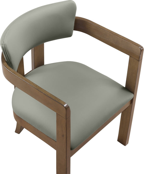 Meridian Furniture Lavrin Art Deco Vegan Leather Dining Arm Chair with Solid Walnut Wood Frame Olive Style A 88061Olive-AC