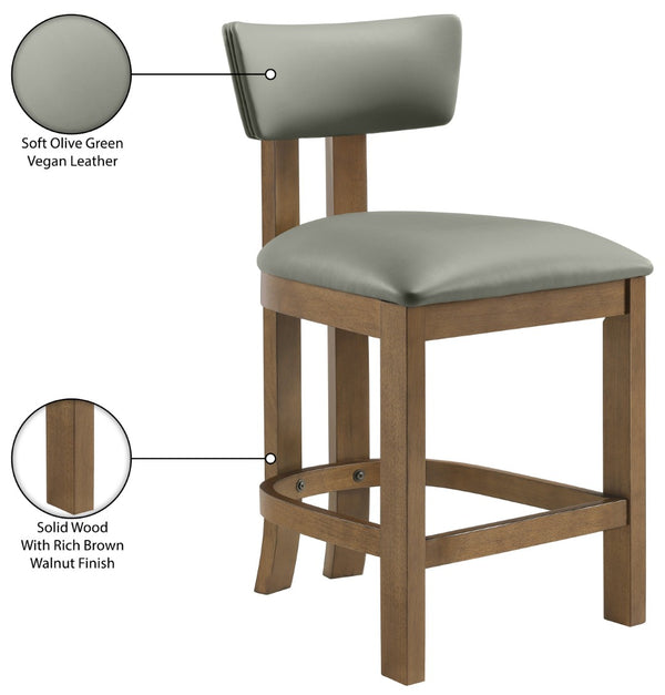 Meridian Furniture Lavrin Art Deco Counter Stool Vegan Leather Seat Solid Wood Frame for Kitchen Islands Olive Style A 88061Olive-C