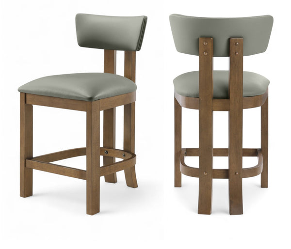 Meridian Furniture Lavrin Art Deco Counter Stool Vegan Leather Seat Solid Wood Frame for Kitchen Islands Olive Style A 88061Olive-C
