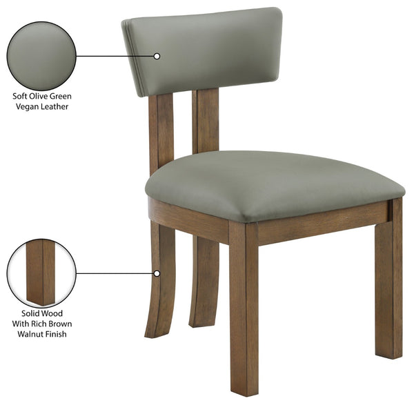 Meridian Furniture Lavrin Art Deco Vegan Leather Dining Chair with Solid Wood Frame for Modern Rooms Olive Style A 88061Olive-SC