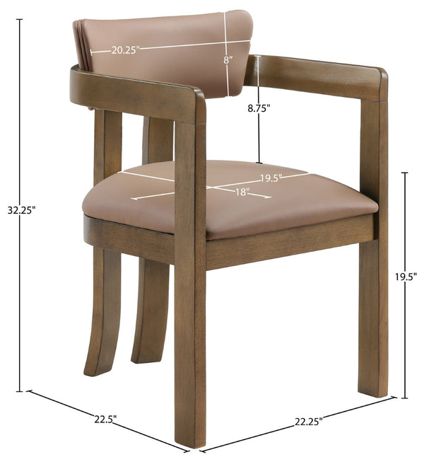 Meridian Furniture Lavrin Art Deco Vegan Leather Dining Arm Chair with Solid Walnut Wood Frame Tan Style A 88061Tan-AC
