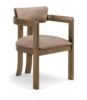 Meridian Furniture Lavrin Art Deco Vegan Leather Dining Arm Chair with Solid Walnut Wood Frame Tan Style A 88061Tan-AC
