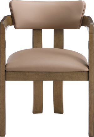 Meridian Furniture Lavrin Art Deco Vegan Leather Dining Arm Chair with Solid Walnut Wood Frame Tan Style A 88061Tan-AC