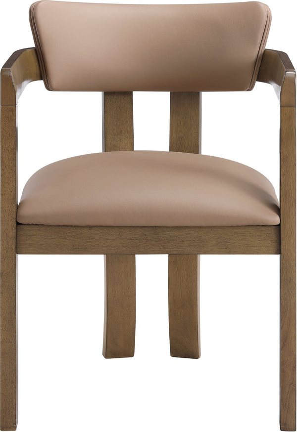 Meridian Furniture Lavrin Art Deco Vegan Leather Dining Arm Chair with Solid Walnut Wood Frame Tan Style A 88061Tan-AC