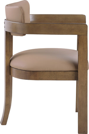 Meridian Furniture Lavrin Art Deco Vegan Leather Dining Arm Chair with Solid Walnut Wood Frame Tan Style A 88061Tan-AC