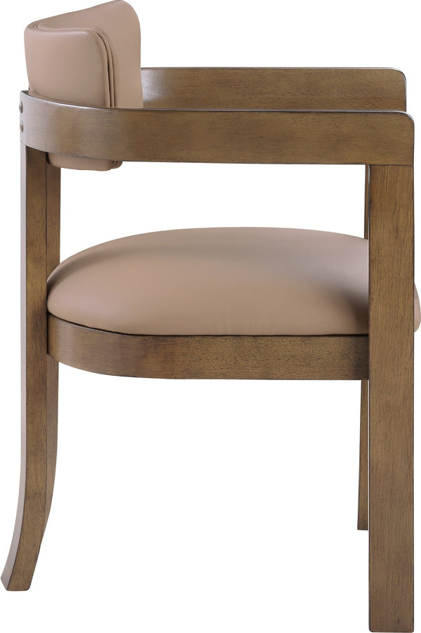 Meridian Furniture Lavrin Art Deco Vegan Leather Dining Arm Chair with Solid Walnut Wood Frame Tan Style A 88061Tan-AC