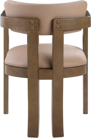 Meridian Furniture Lavrin Art Deco Vegan Leather Dining Arm Chair with Solid Walnut Wood Frame Tan Style A 88061Tan-AC