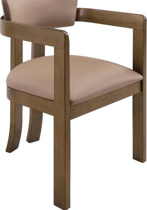 Meridian Furniture Lavrin Art Deco Vegan Leather Dining Arm Chair with Solid Walnut Wood Frame Tan Style A 88061Tan-AC