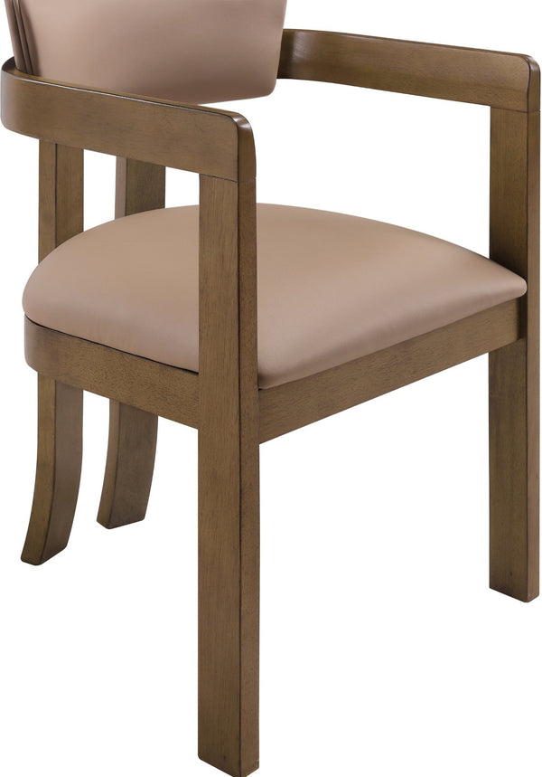 Meridian Furniture Lavrin Art Deco Vegan Leather Dining Arm Chair with Solid Walnut Wood Frame Tan Style A 88061Tan-AC