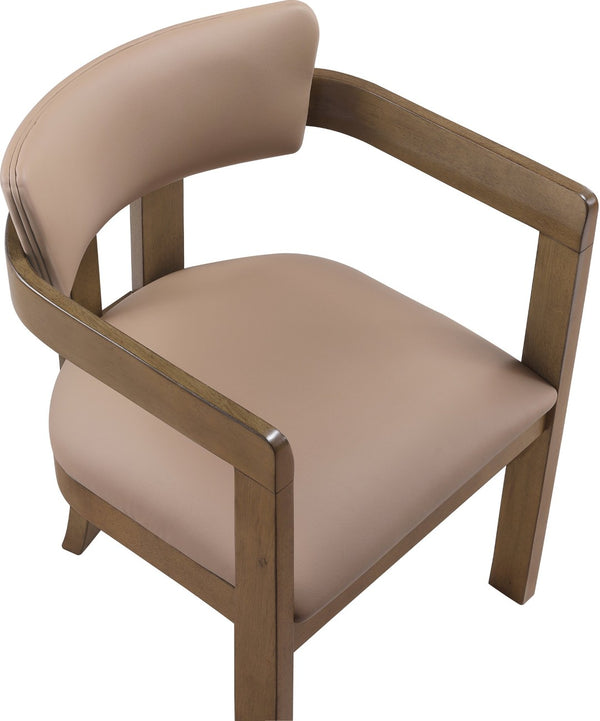 Meridian Furniture Lavrin Art Deco Vegan Leather Dining Arm Chair with Solid Walnut Wood Frame Tan Style A 88061Tan-AC