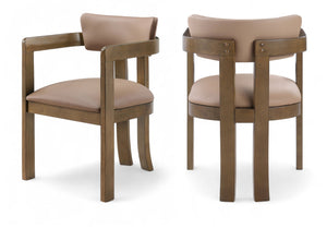 Meridian Furniture Lavrin Art Deco Vegan Leather Dining Arm Chair with Solid Walnut Wood Frame Tan Style A 88061Tan-AC