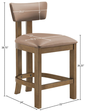 Meridian Furniture Lavrin Art Deco Counter Stool Vegan Leather Seat Solid Wood Frame for Kitchen Islands Tan Style A 88061Tan-C