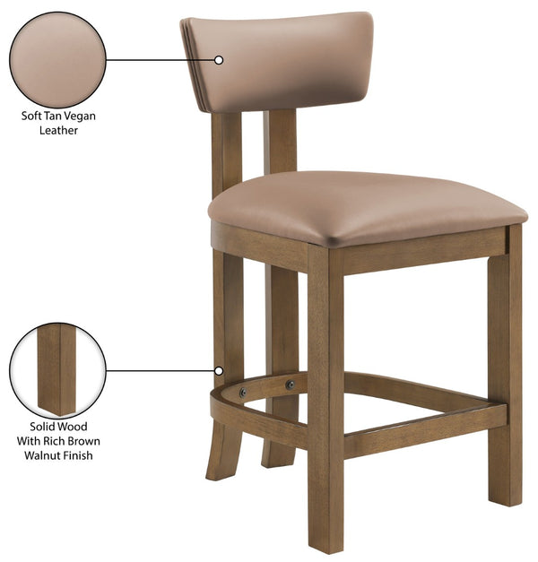 Meridian Furniture Lavrin Art Deco Counter Stool Vegan Leather Seat Solid Wood Frame for Kitchen Islands Tan Style A 88061Tan-C