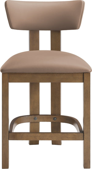 Meridian Furniture Lavrin Art Deco Counter Stool Vegan Leather Seat Solid Wood Frame for Kitchen Islands Tan Style A 88061Tan-C