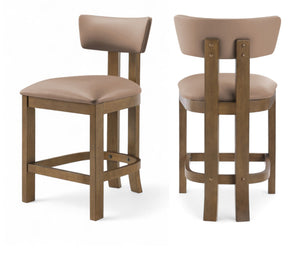 Meridian Furniture Lavrin Art Deco Counter Stool Vegan Leather Seat Solid Wood Frame for Kitchen Islands Tan Style A 88061Tan-C