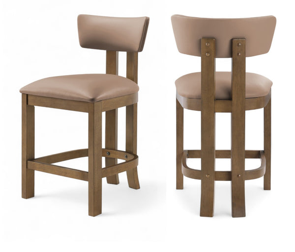 Meridian Furniture Lavrin Art Deco Counter Stool Vegan Leather Seat Solid Wood Frame for Kitchen Islands Tan Style A 88061Tan-C