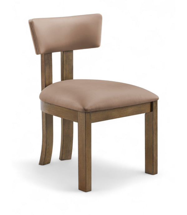 Meridian Furniture Lavrin Art Deco Vegan Leather Dining Chair with Solid Wood Frame for Modern Rooms Tan Style A 88061Tan-SC