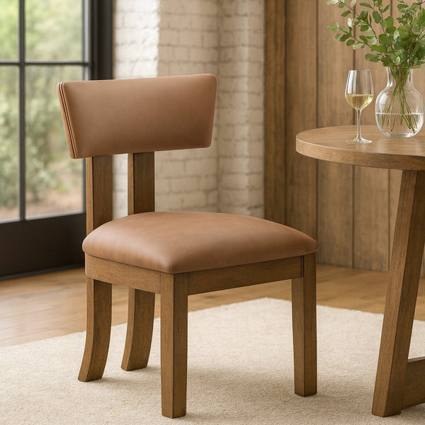 Meridian Furniture Lavrin Art Deco Vegan Leather Dining Chair with Solid Wood Frame for Modern Rooms Tan Style A 88061Tan-SC