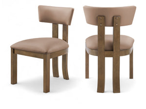 Meridian Furniture Lavrin Art Deco Vegan Leather Dining Chair with Solid Wood Frame for Modern Rooms Tan Style A 88061Tan-SC