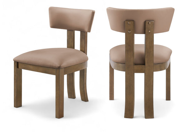 Meridian Furniture Lavrin Art Deco Vegan Leather Dining Chair with Solid Wood Frame for Modern Rooms Tan Style A 88061Tan-SC