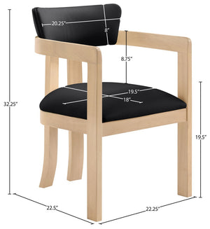 Meridian Furniture Lavrin Art Deco Vegan Leather Dining Arm Chair with Solid Walnut Wood Frame Black Style B 88062Black-AC
