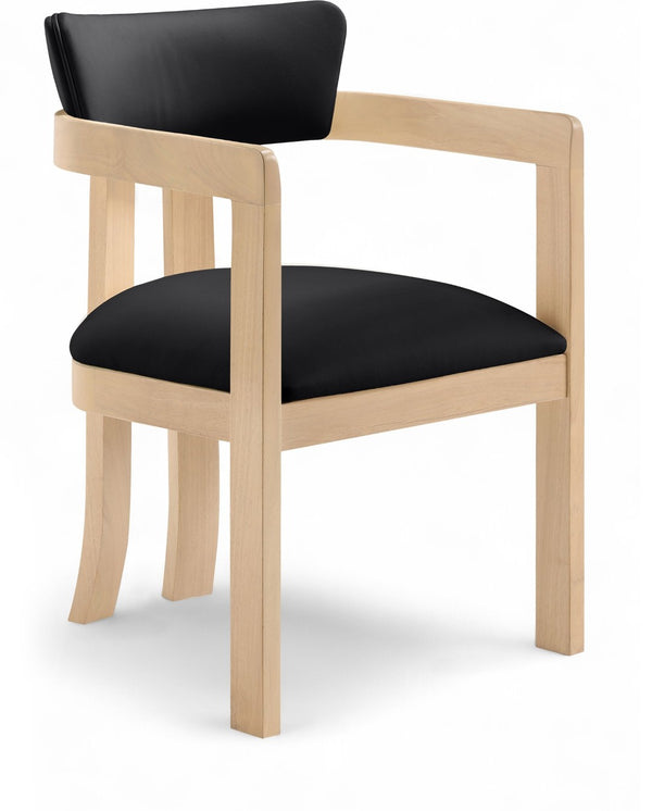 Meridian Furniture Lavrin Art Deco Vegan Leather Dining Arm Chair with Solid Walnut Wood Frame Black Style B 88062Black-AC