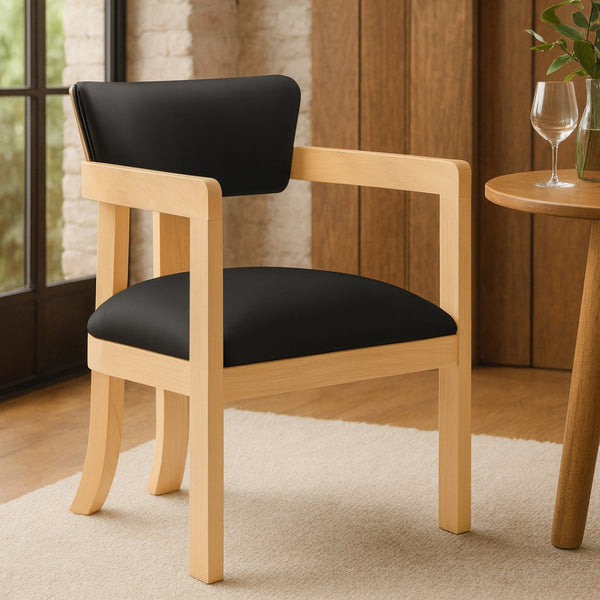 Meridian Furniture Lavrin Art Deco Vegan Leather Dining Arm Chair with Solid Walnut Wood Frame Black Style B 88062Black-AC
