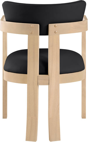 Meridian Furniture Lavrin Art Deco Vegan Leather Dining Arm Chair with Solid Walnut Wood Frame Black Style B 88062Black-AC