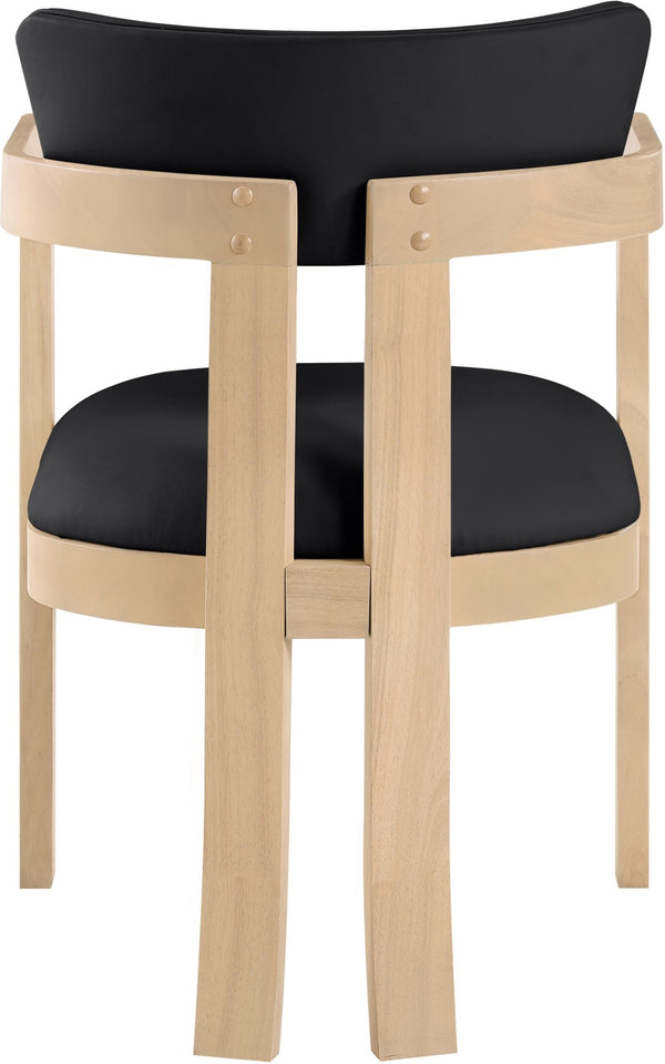 Meridian Furniture Lavrin Art Deco Vegan Leather Dining Arm Chair with Solid Walnut Wood Frame Black Style B 88062Black-AC