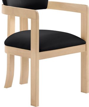 Meridian Furniture Lavrin Art Deco Vegan Leather Dining Arm Chair with Solid Walnut Wood Frame Black Style B 88062Black-AC