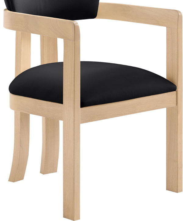 Meridian Furniture Lavrin Art Deco Vegan Leather Dining Arm Chair with Solid Walnut Wood Frame Black Style B 88062Black-AC