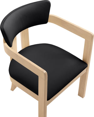 Meridian Furniture Lavrin Art Deco Vegan Leather Dining Arm Chair with Solid Walnut Wood Frame Black Style B 88062Black-AC