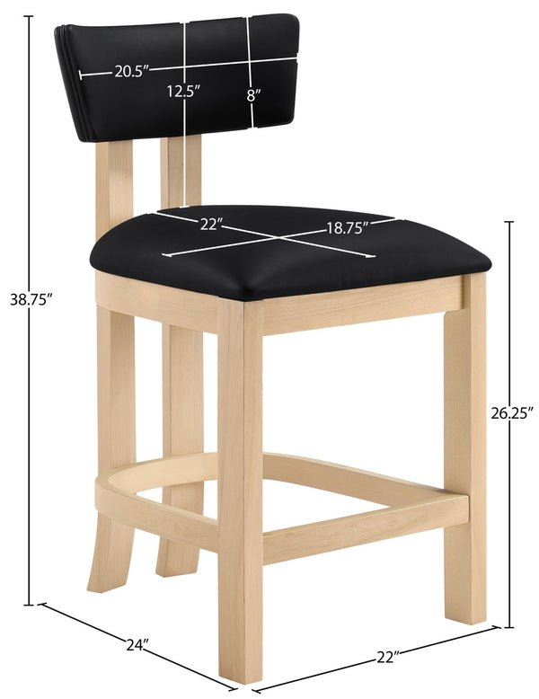 Meridian Furniture Lavrin Art Deco Counter Stool Vegan Leather Seat Solid Wood Frame for Kitchen Islands Black Style B 88062Black-C