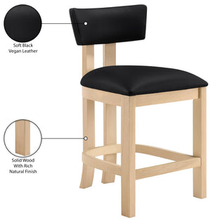 Meridian Furniture Lavrin Art Deco Counter Stool Vegan Leather Seat Solid Wood Frame for Kitchen Islands Black Style B 88062Black-C