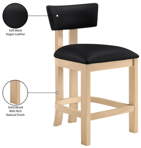 Meridian Furniture Lavrin Art Deco Counter Stool Vegan Leather Seat Solid Wood Frame for Kitchen Islands Black Style B 88062Black-C
