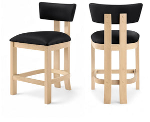 Meridian Furniture Lavrin Art Deco Counter Stool Vegan Leather Seat Solid Wood Frame for Kitchen Islands Black Style B 88062Black-C