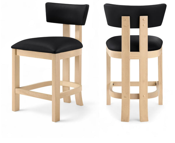 Meridian Furniture Lavrin Art Deco Counter Stool Vegan Leather Seat Solid Wood Frame for Kitchen Islands Black Style B 88062Black-C