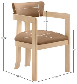 Meridian Furniture Lavrin Art Deco Vegan Leather Dining Arm Chair with Solid Walnut Wood Frame Cognac Style B 88062Cognac-AC