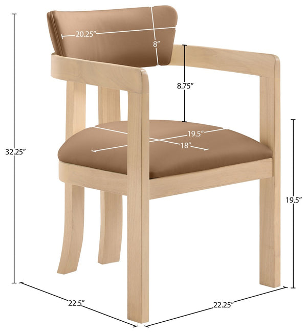 Meridian Furniture Lavrin Art Deco Vegan Leather Dining Arm Chair with Solid Walnut Wood Frame Cognac Style B 88062Cognac-AC