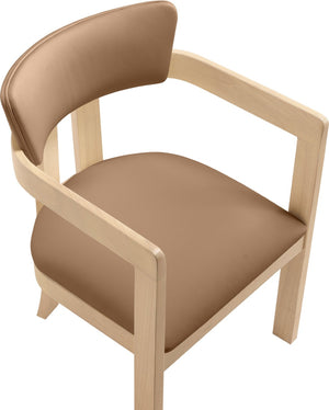 Meridian Furniture Lavrin Art Deco Vegan Leather Dining Arm Chair with Solid Walnut Wood Frame Cognac Style B 88062Cognac-AC